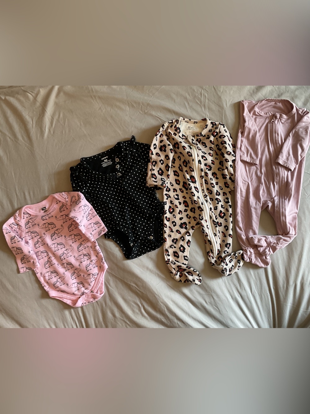 Carter's Pink Elephant & Black Polka Dot Baby Bodysuits